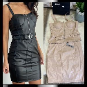 HAUTE MONDE two piece Faux leather belted bustier and pencil skirt